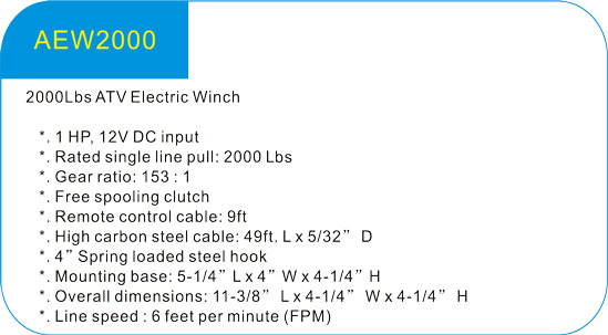   2000Lbs ATV Electric Winch